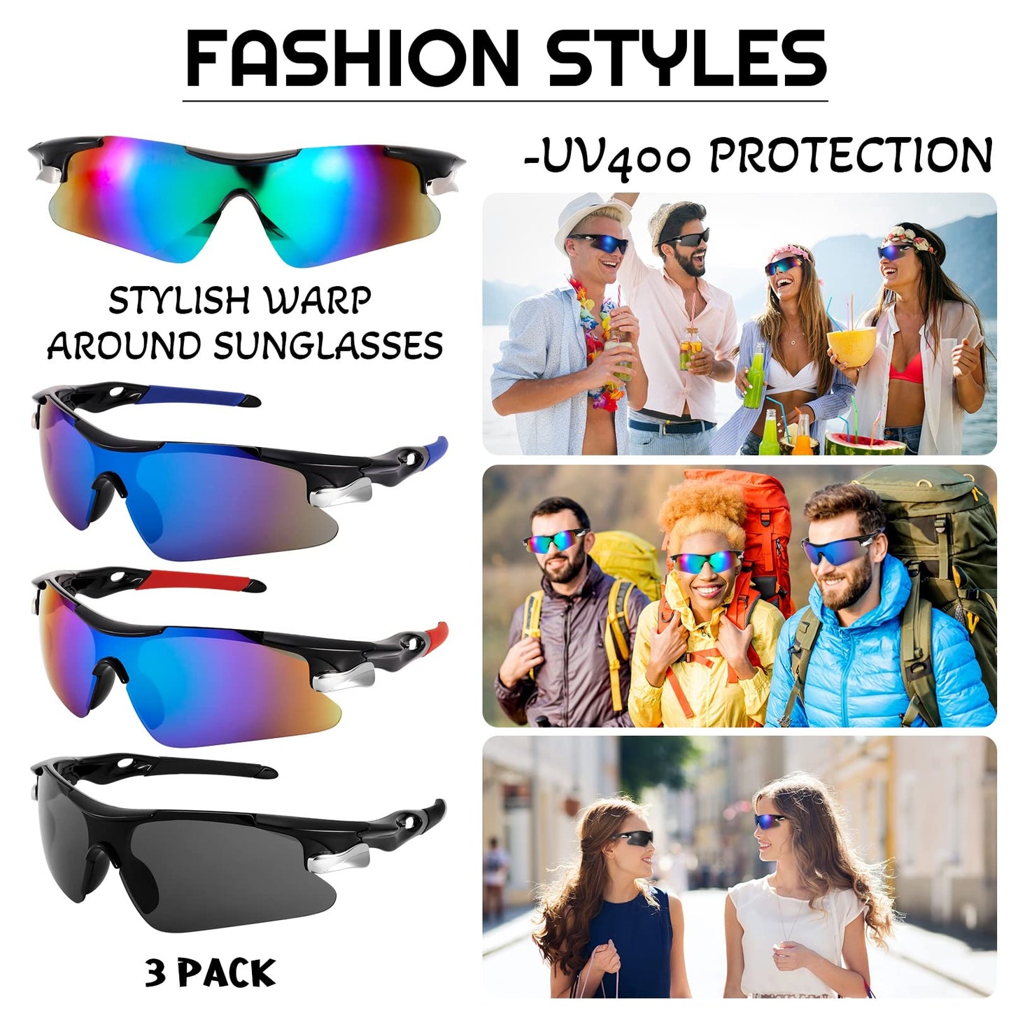 - Firtink 3 Pack Polarized Sports Sunglasses | Fashion Windproof Cycling Glasses -