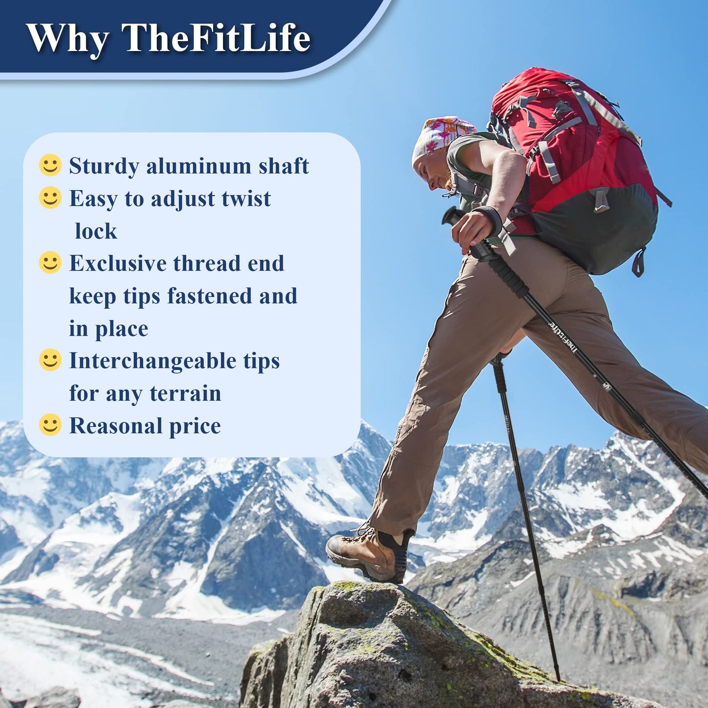 - TheFitLife Hiking Walking Trekking Poles | 2 Pack | Antishock And Quick Lock System -