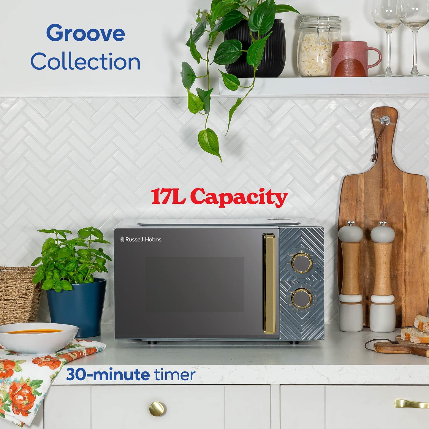 - Russell Hobbs 17 Litre | 700W | Grey Solo Manual Microwave -