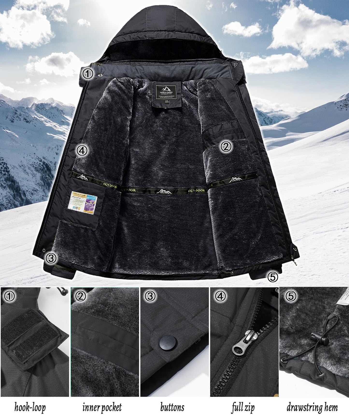 - TACVASEN Hiking Jackets | Waterproof Winter Jacket -