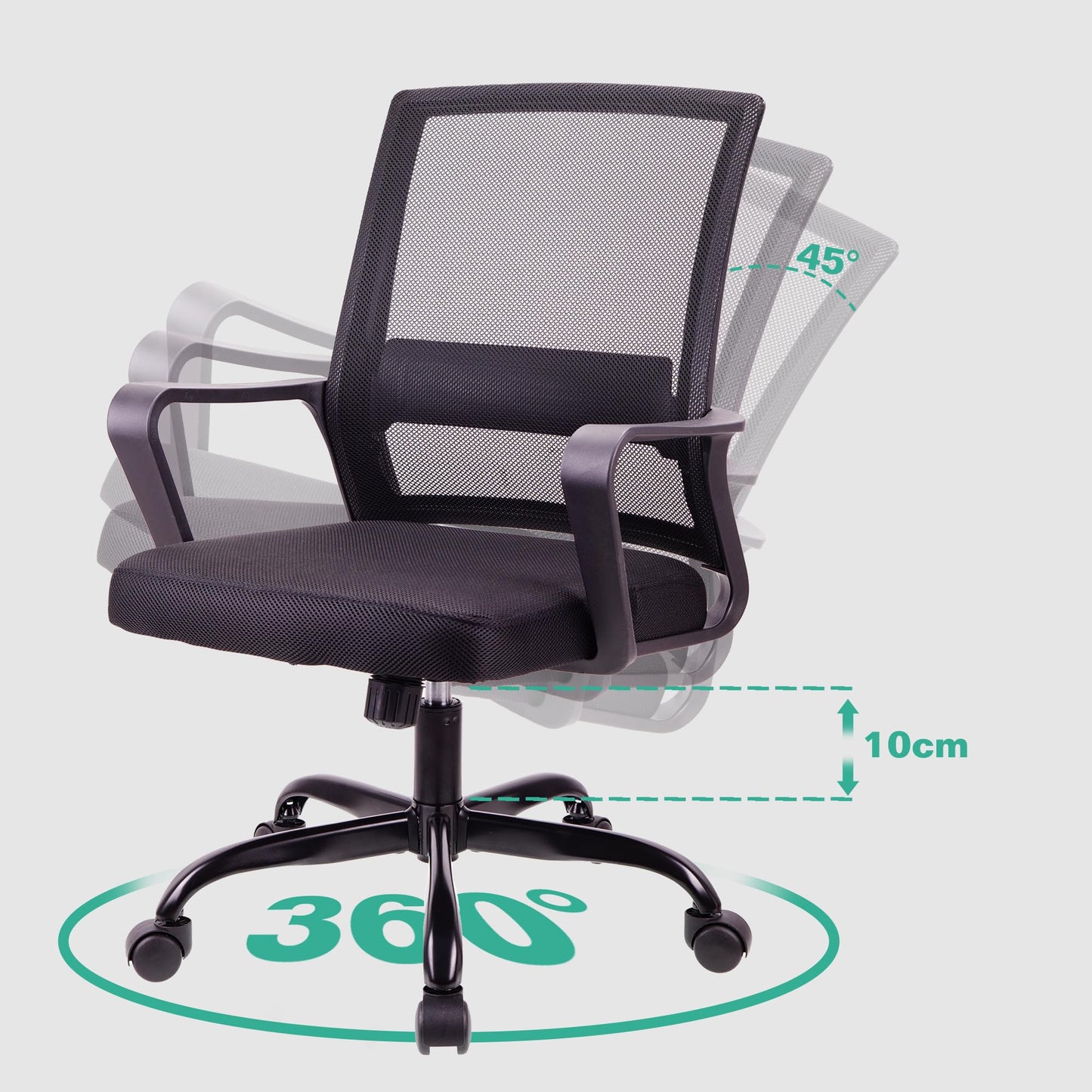 - T-THREE | Adjustable Office Chair | Ergonomic Mesh Swivel Chair | Lumbar Support | Seat for Home Office | Black -