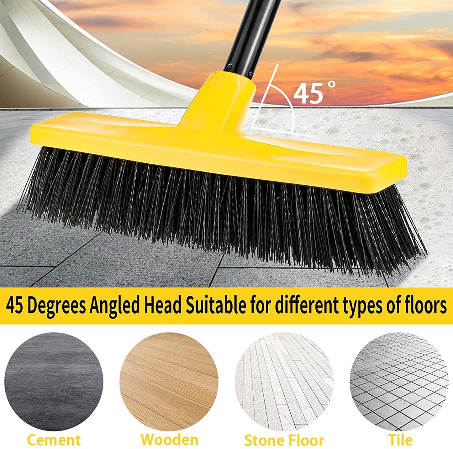 - Yard Brush Heavy Duty Outdoor Concrete Broom Telescopic Long Handle with Stiff Bristles for Cleaning Scrubbing Deck Driveway Yard Patio Wood Stone Tile Garden Warehouse Leaves Lawn