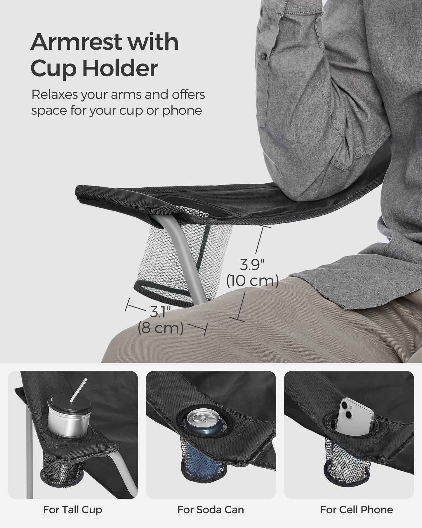 - SONGMICS Set of 2 Folding Camping Chairs | Cup Holder | Heavy Duty Structure | Max. Load Capacity 150 kg | Black -