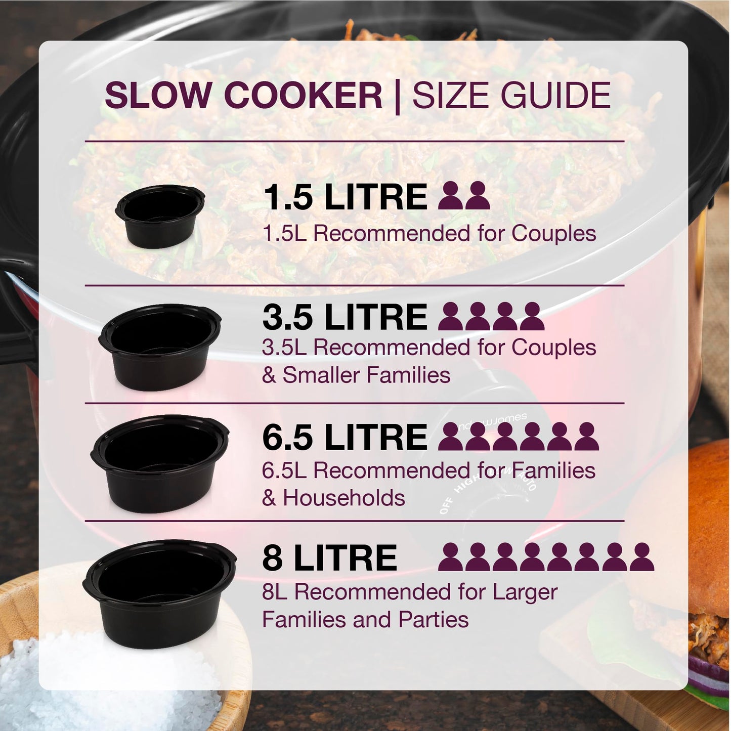 Andrew James Slow Cooker, Removeable Easy Clean Ceramic Bowl, 3 Temperature Settings, Energy Efficient, Tempered Glass Lid, Cool Touch Handles & Non-Slip Feet (Red, 8L)