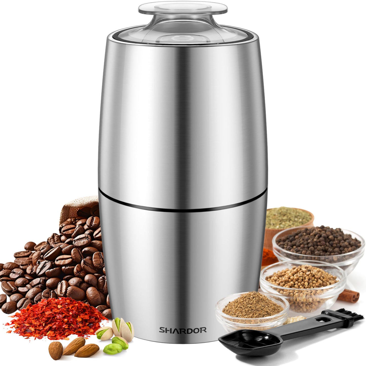 - SHARDOR Coffee Grinder | All Stainless Steel Body & Blades Spice Grinder -