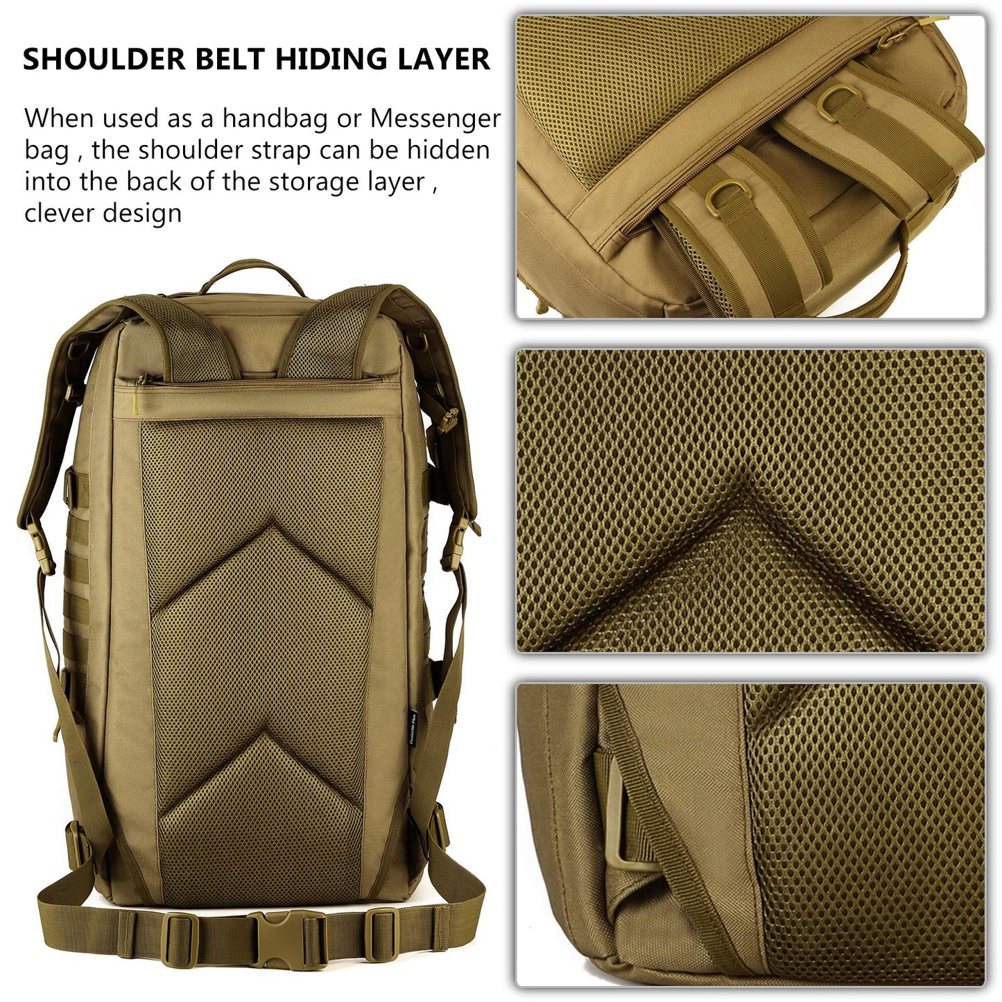 - Protector Plus Tactical Travel Backpack | 60L | Military MOLLE Duffel Bag | Brown -