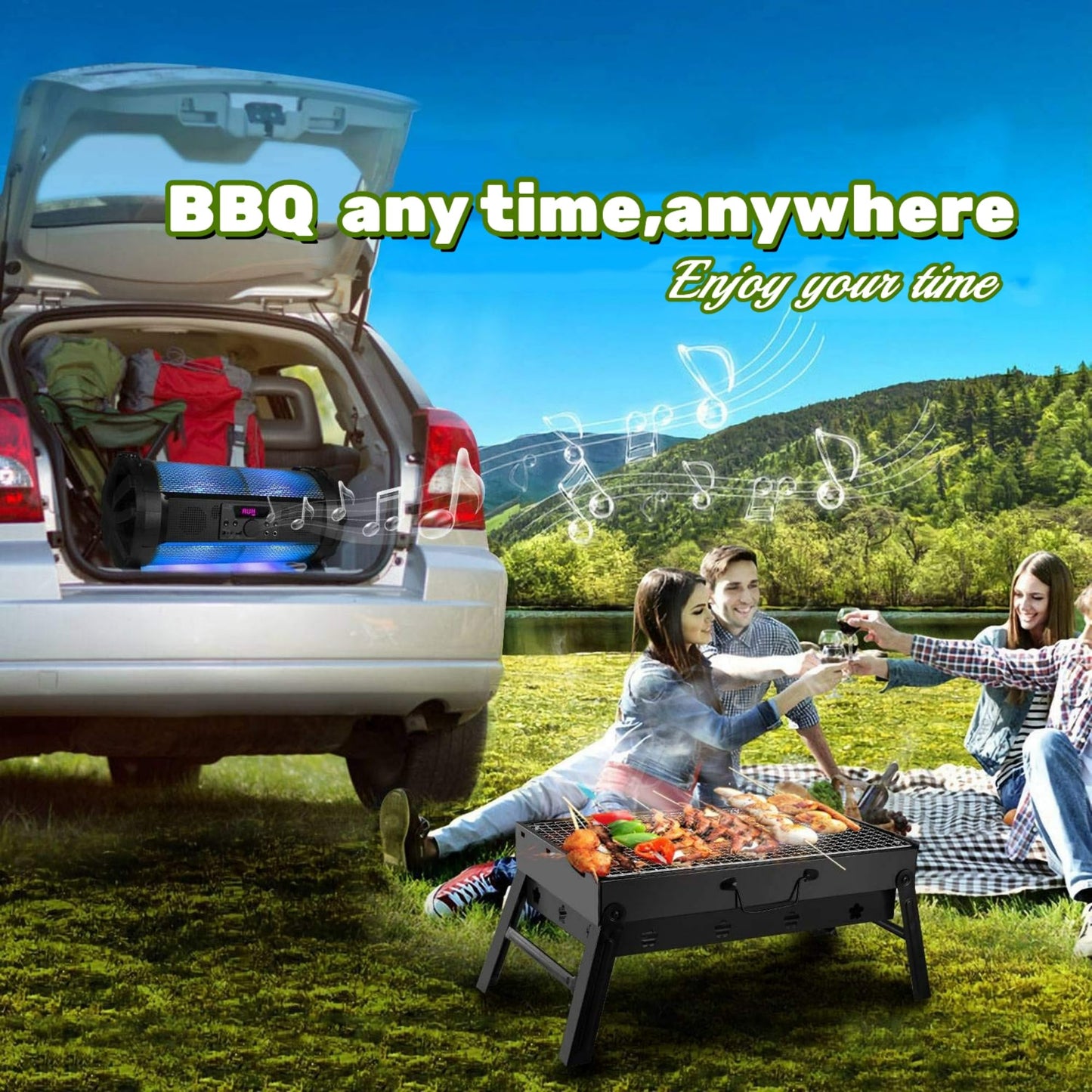 BBQ Barbecue Grill, Portable BBQ Folding Charcoal Barbecue Grill Disposable BBQ Barbecue Smoker Grill Small Stainless Steel Barbecue Grill for Outdoor Camping Garden Picnic Trip Beach