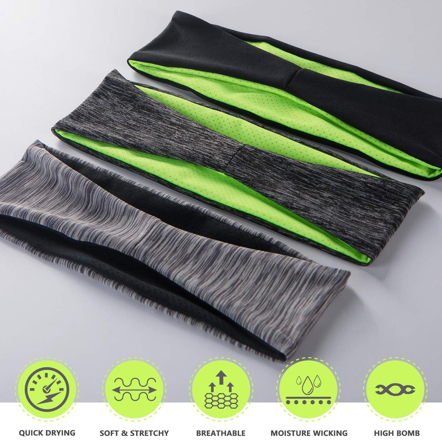 - Zollen Mens Headbands 3 Packs Guys Sweatband and Sports Headband for Men for Running, Cross Training, Racquetball, Working Out