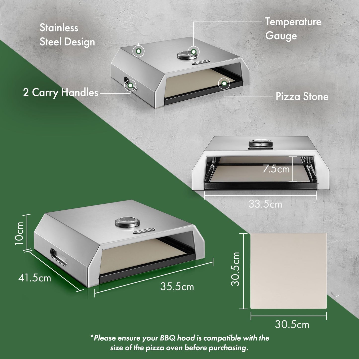 - VonHaus BBQ Pizza Oven Outdoor – Pizza Stone Included, for Charcoal & Gas Barbecue Grills –