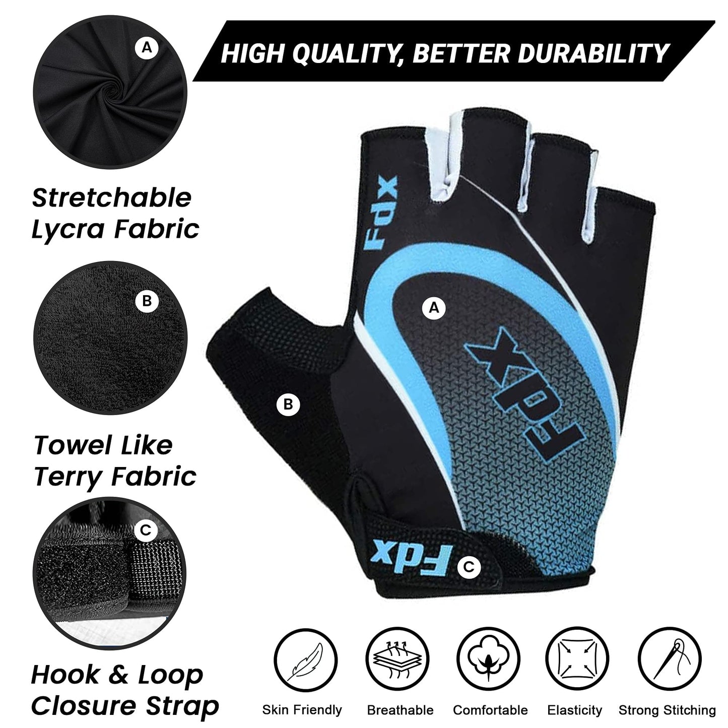 - FDX Half Finger Cycling Gloves | Breathable | Gel Padded Protection | Anti-Slip -