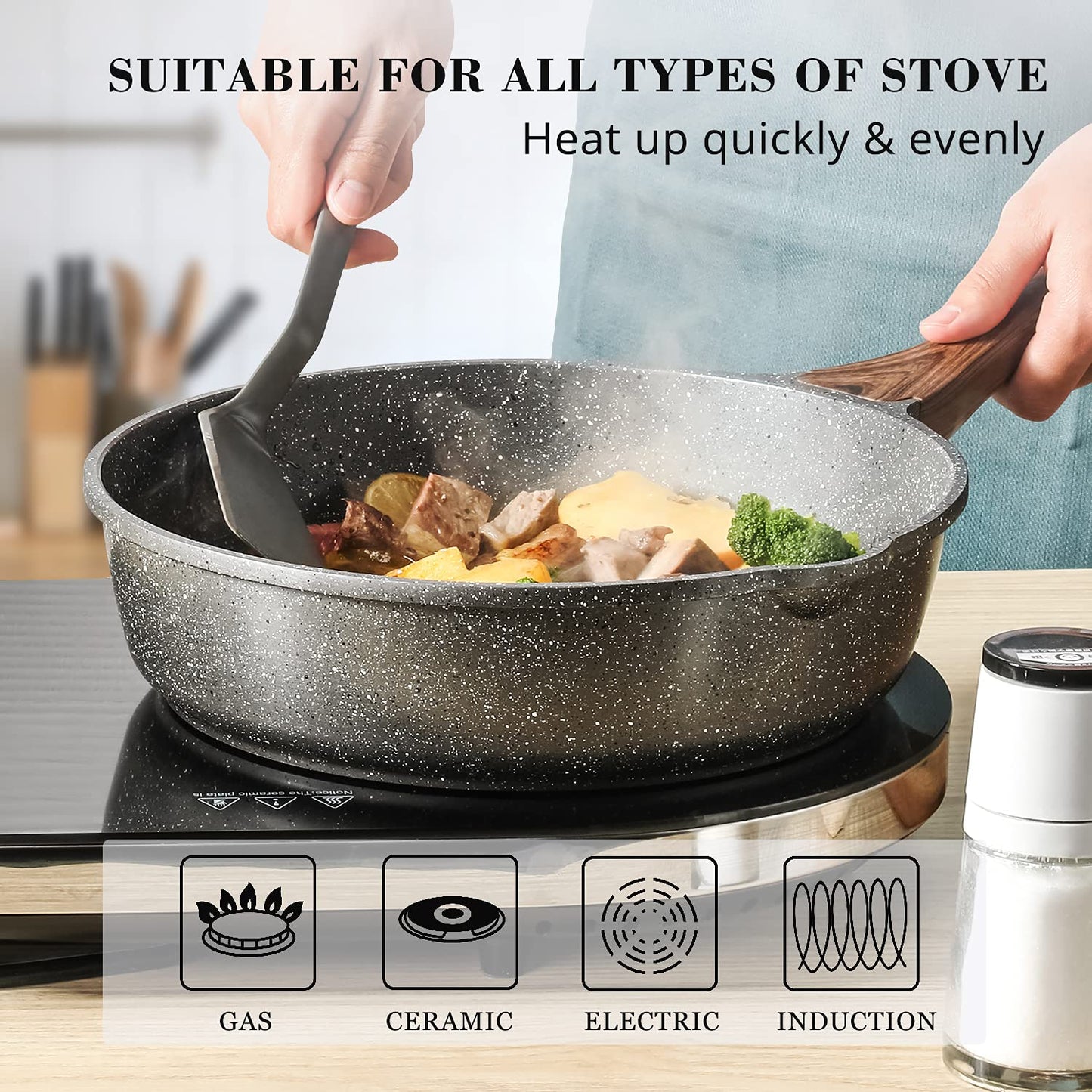- SENSARTE Nonstick Deep Frying Pan Skillet | 26 cm/4 Litre Frying Pan with Lid -