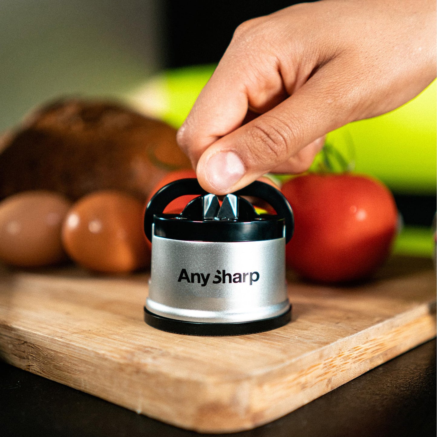 AnySharp Knife Sharpener, Hands-Free Safety, PowerGrip Suction, Safely Sharpens All Kitchen Knives, Ideal for Hardened Steel & Serrated, World's Best, Compact, One Size, Silver