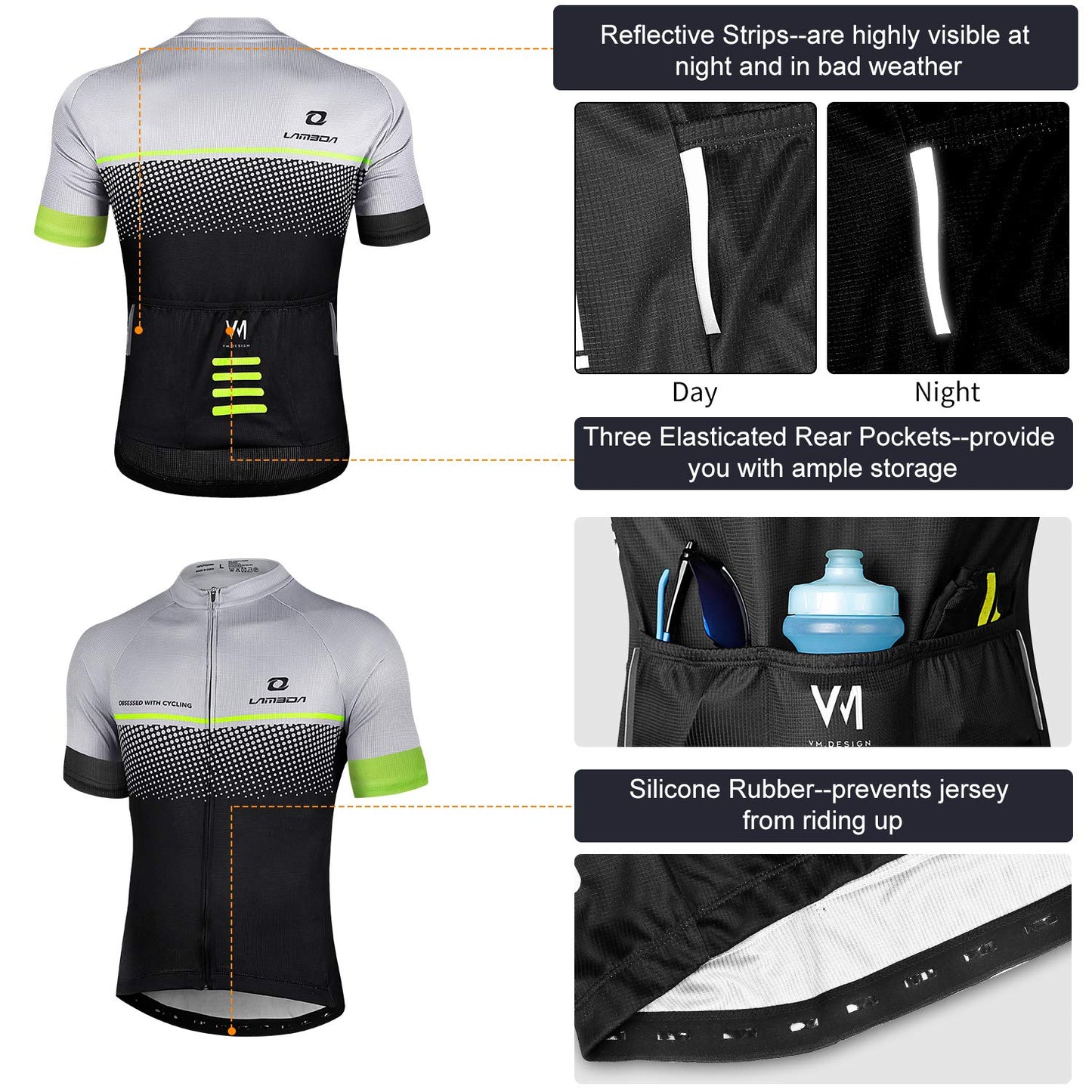 - LAMEDA Cycling Jersey | Mens Short Sleeve Top Bike Shirt | Summer Grey -