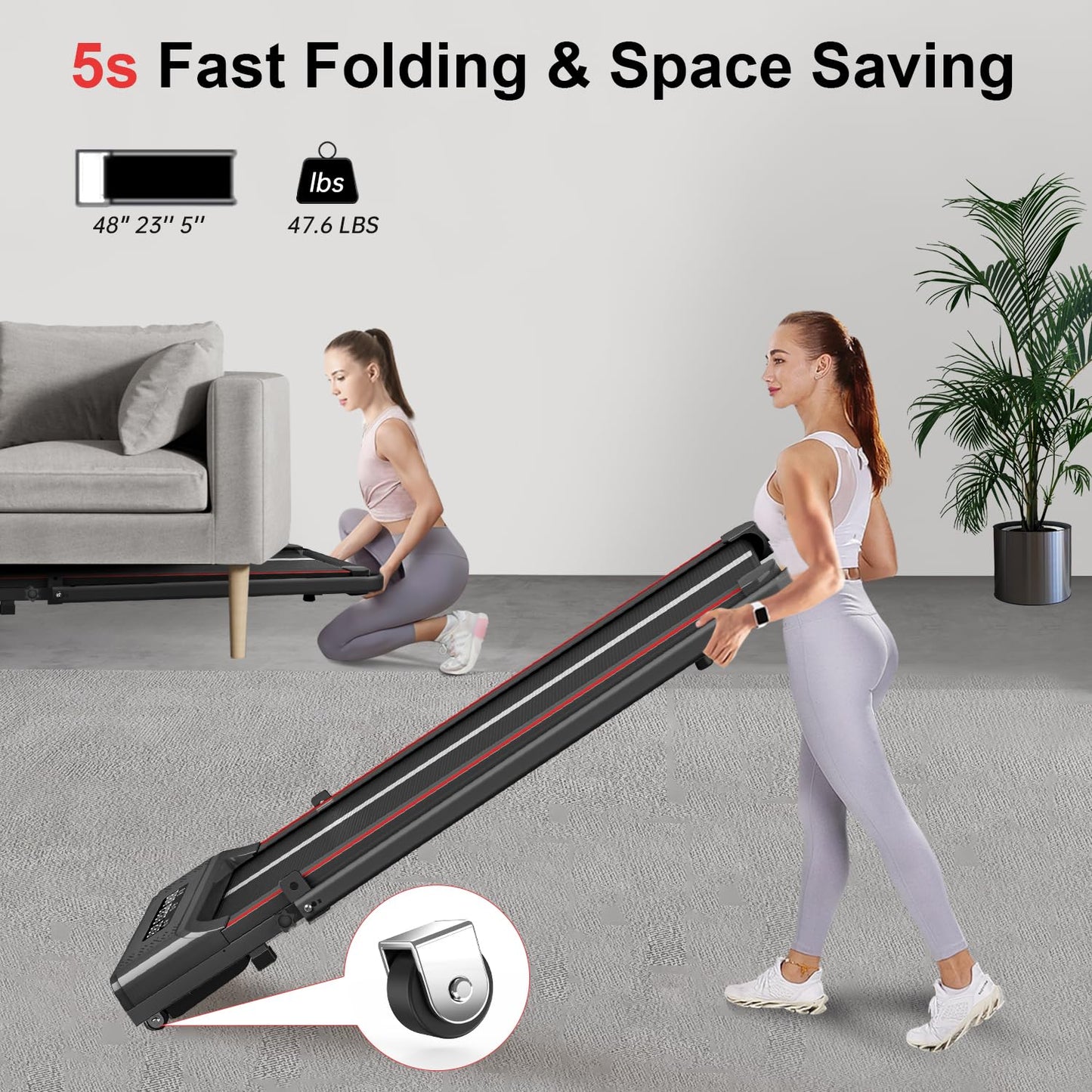 - HomeFitnessCode Folding Treadmill | 2 in 1 Under Desk Treadmill with Bluetooth Speaker -