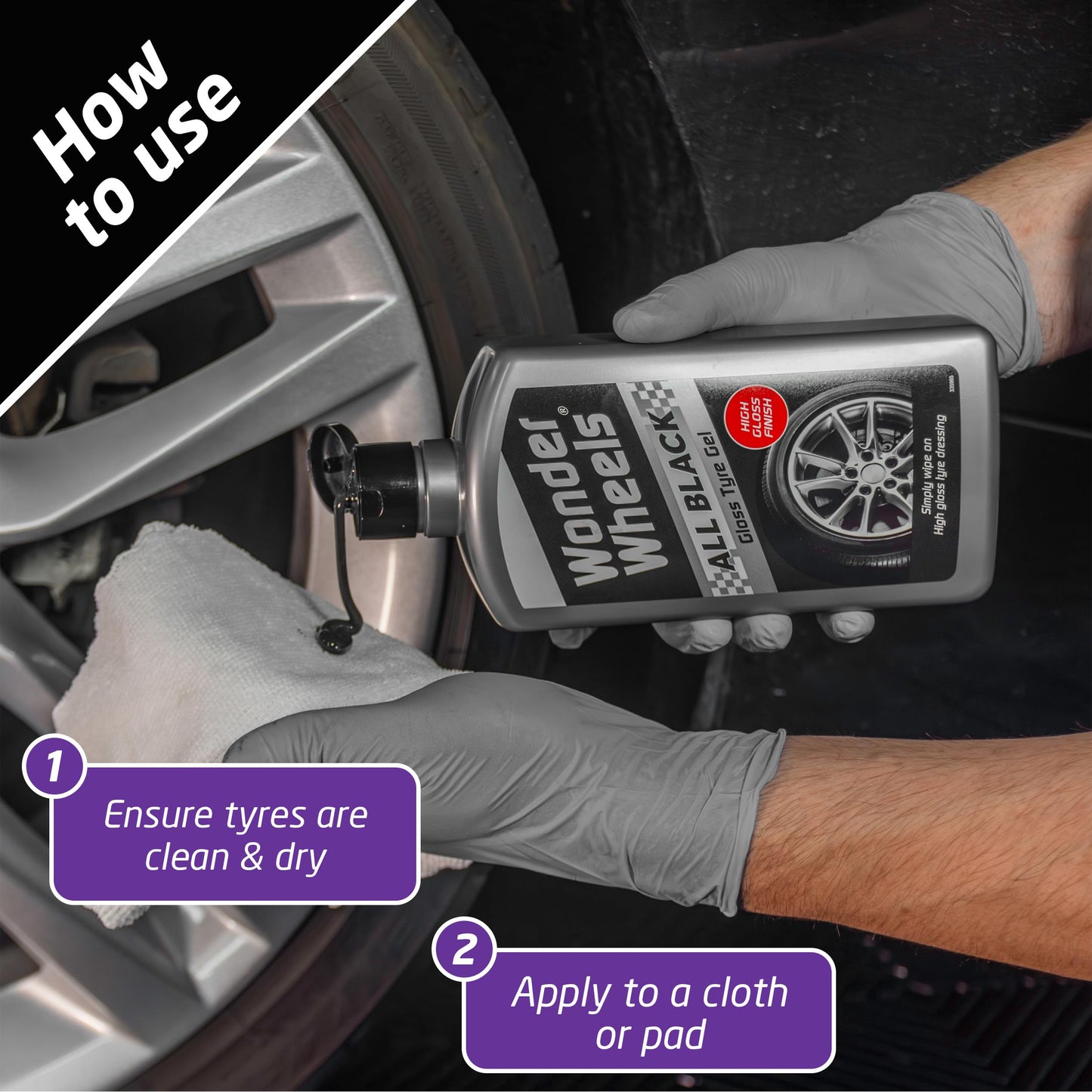 - Wonder Wheels All Black Gloss Tyre Gel, 500 ml