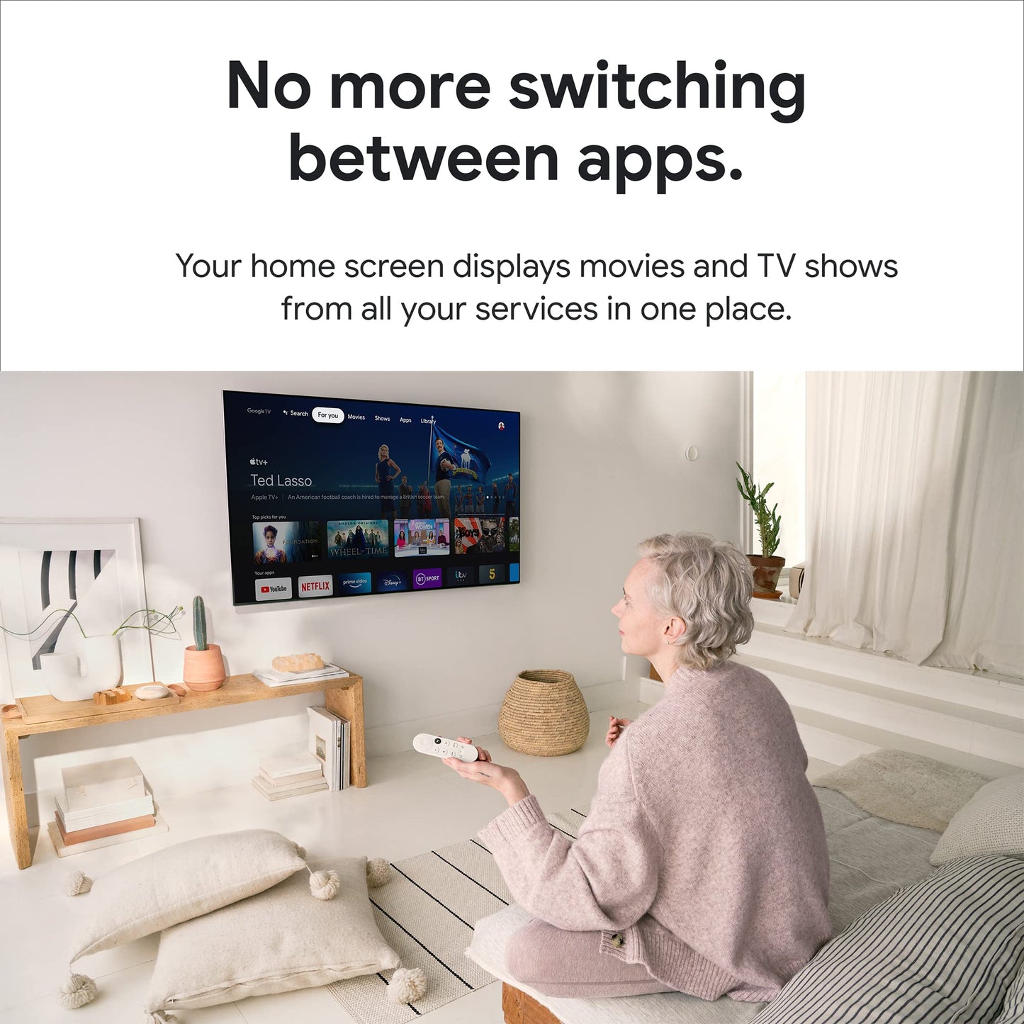 Chromecast with Google TV (HD) Snow – Streaming entertainment on your TV with voice search remote – Watch movies, shows, Netflix, NOWTV and more