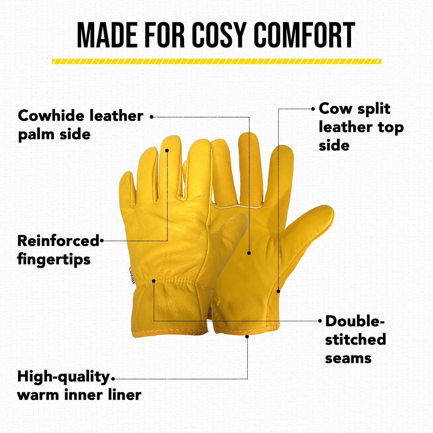 Bladez Thorn-Proof Gardening Gloves for Men and Women, Large- Thick Heavy Duty Cowhide Leather Palm and Top Sides, Warm Soft Inner Liner, Bramble-Proof Strong Double-Stitched (Large Pair of 1)