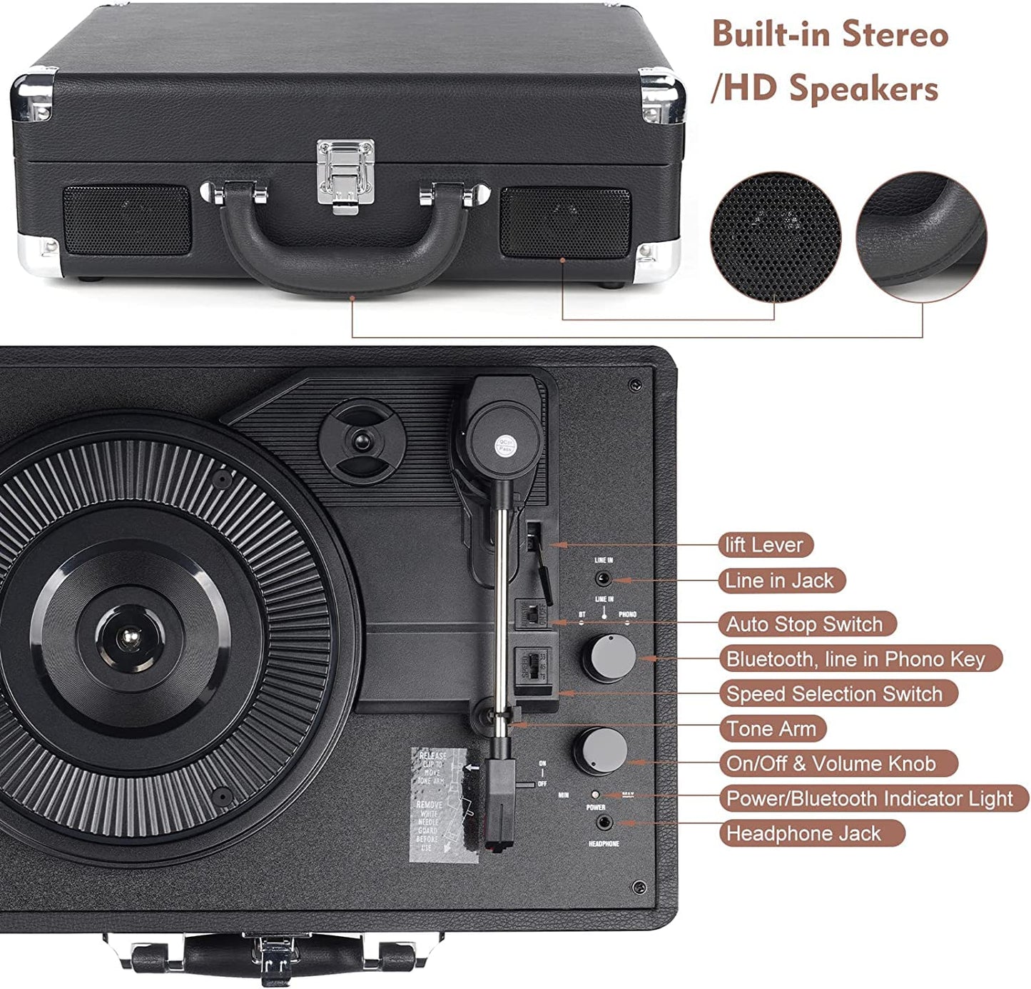 - DIGITNOW!Three Speeds Turntable Retro Record Player with Built-in Stereo Speakers -