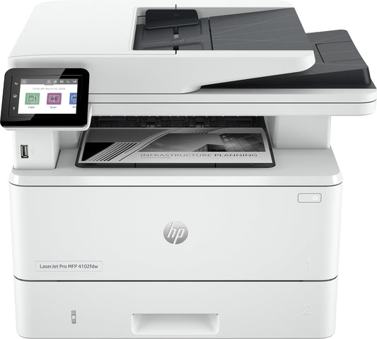 - HP Laserjet Pro MFP 4102dw Laser Printer | Black and White | Printer for Small Medium Business | Print, Copy, Scan, ADF | 2-Sided Printing | Dual-Band Wi-Fi, Ethernet | Instant Ink for Toner Available -