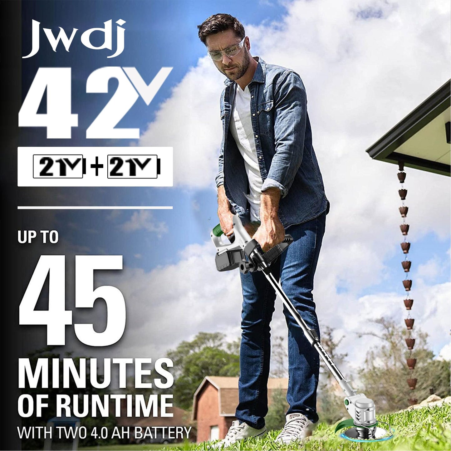 - Metal Blade Cordless Strimmer | 21v Grass Trimmer | 16 Blades 15cm Cutting Diameter -