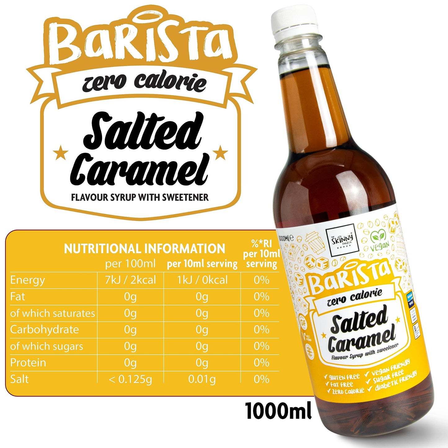 - Skinny Food Co Salted Caramel Syrup Zero Calorie 1L | Sugar Free Coffee Syrups -