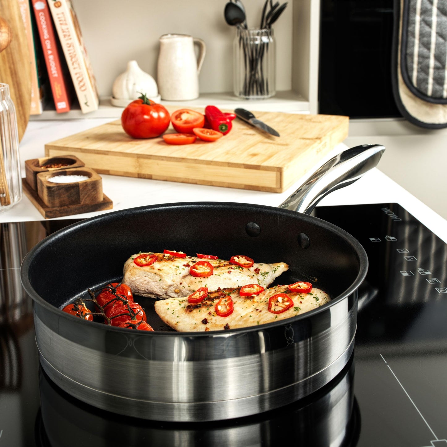 - Salter BW06746 Timeless 5 Piece Pan Set | Induction Hob Cooking Pots | Stainless Steel Cookware, 16, 18, 20 cm Saucepans, Milk Pan And 24cm Frying Pan -