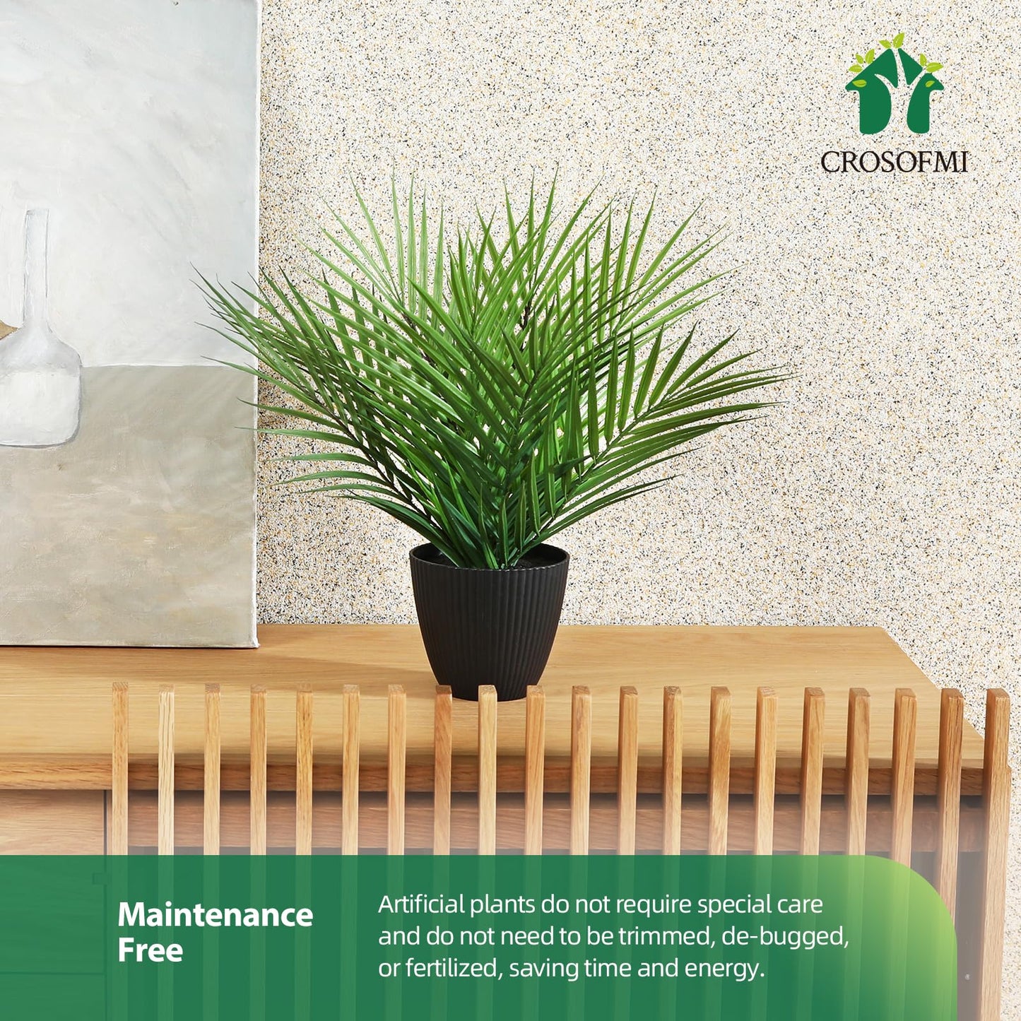 CROSOFMI Artificial Plants Areca Palm 35cm Fake Tropical Tree Faux Plants for Indoors and Outdoors Artificial Foliage and Plastic Pot for Party Office Home House Decorations (1 PACK)