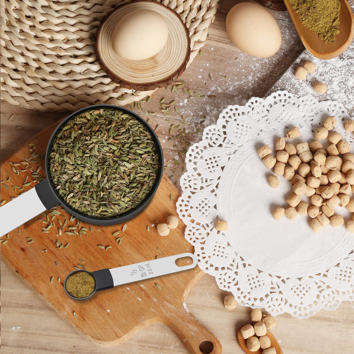 - FONYA 10 Piece Measuring Cups and Spoons Set | 5 Measuring Cups / 5 Measuring Spoons Nesting Measure Cups With Stainless Steel Handle -