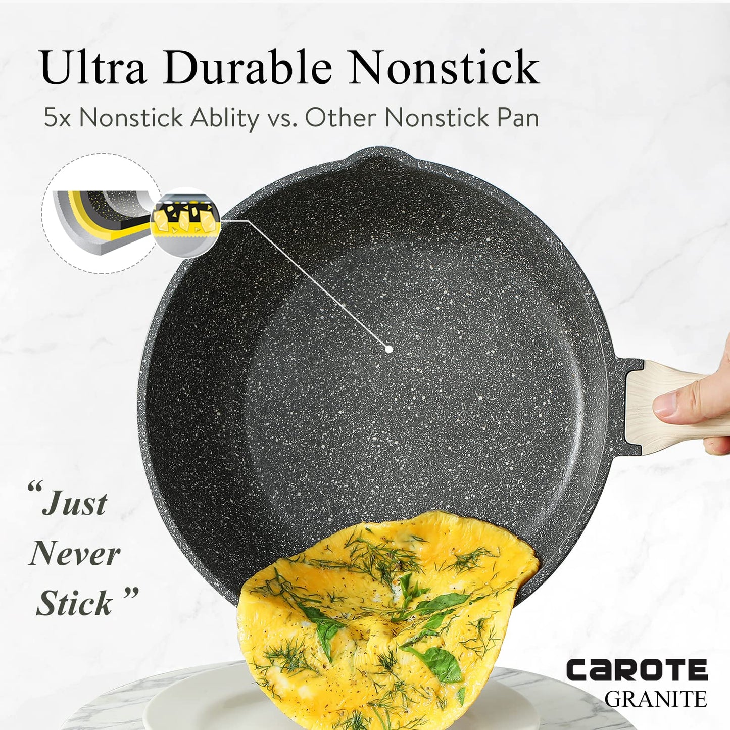 CAROTE Saute Pan with Lid, Non Stick Induction Deep Frying Pan with Lid, Stir-Fry Pan for All Hobs, 32cm/6 Litre