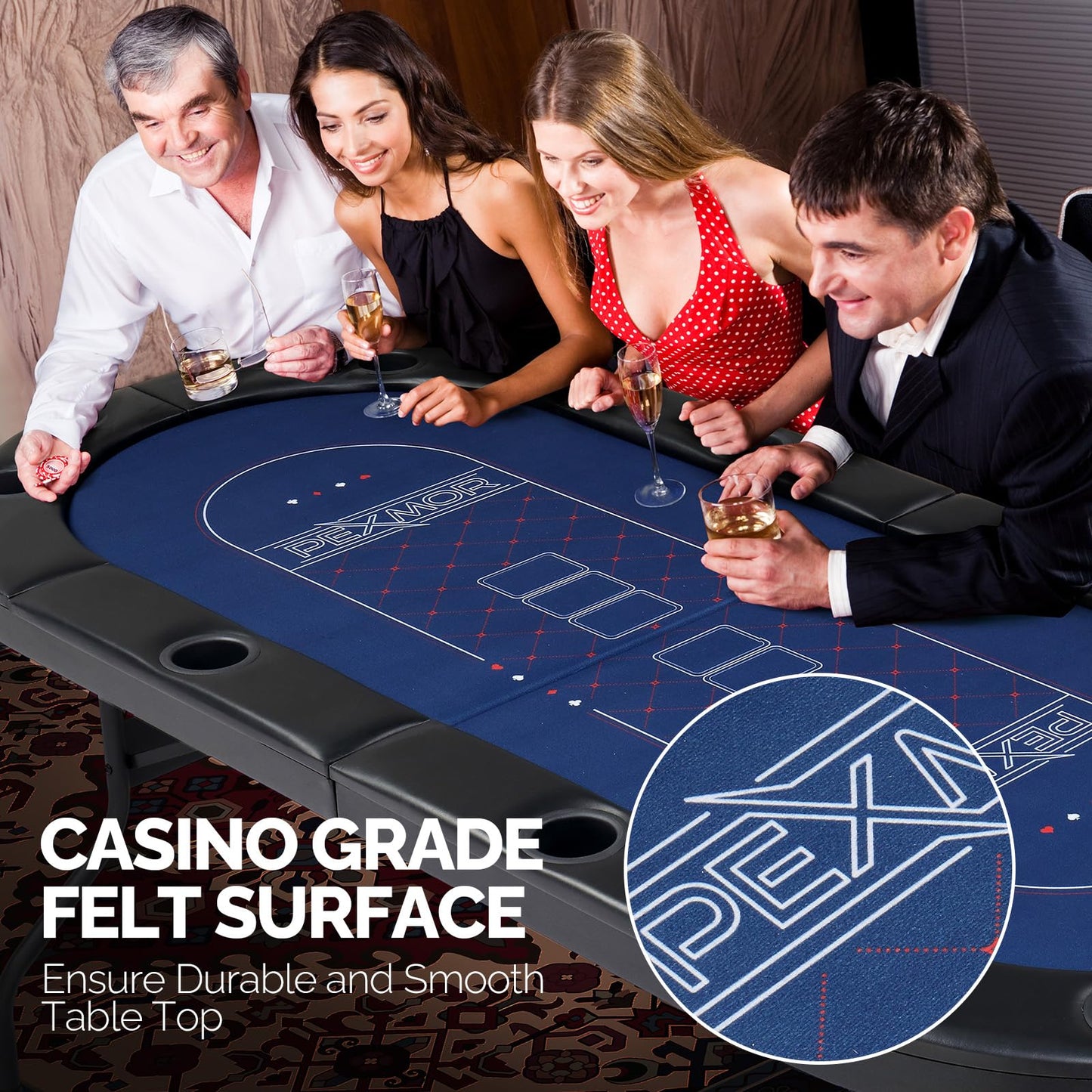 Bonnlo 8 Player Foldable Poker Table, Folding Blackjack Texas Holdem Poker Table, Portable Casino Leisure Card Board Game Table with Stainless Steel Cup Holders & Padded Rails,Fully Assembled