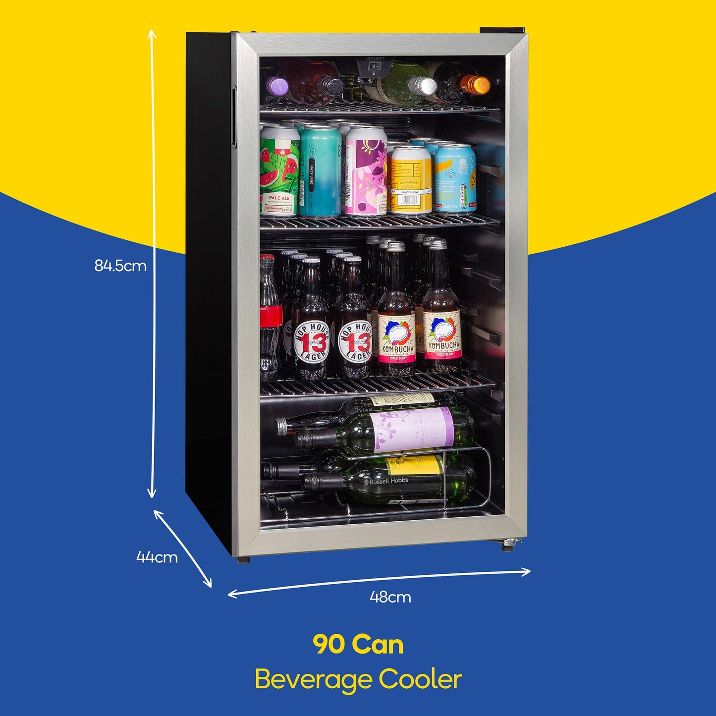 - Russell Hobbs Undercounter Fridge | 93 Litre/90 |  Freestanding Beverage/Drinks Wine Fridge -