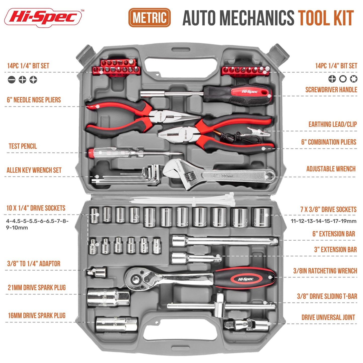 - Hi-Spec 67pc Car Tool Kit & Home DIY Mechanic Tools Set -