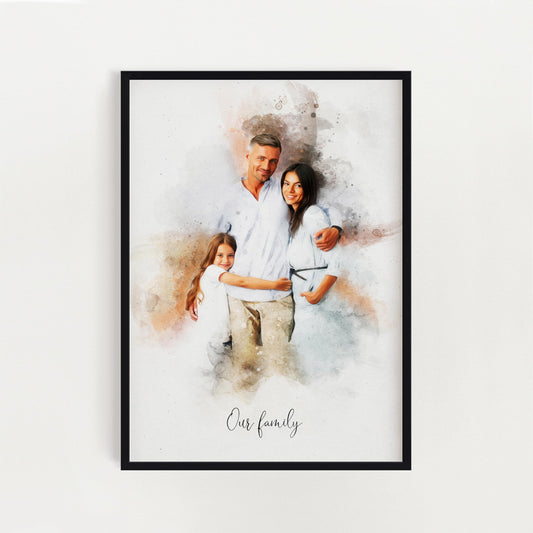 - Watercolour Family Portrait, Father's Day Gift, Personalised Painting From Photo, Custom Family Print