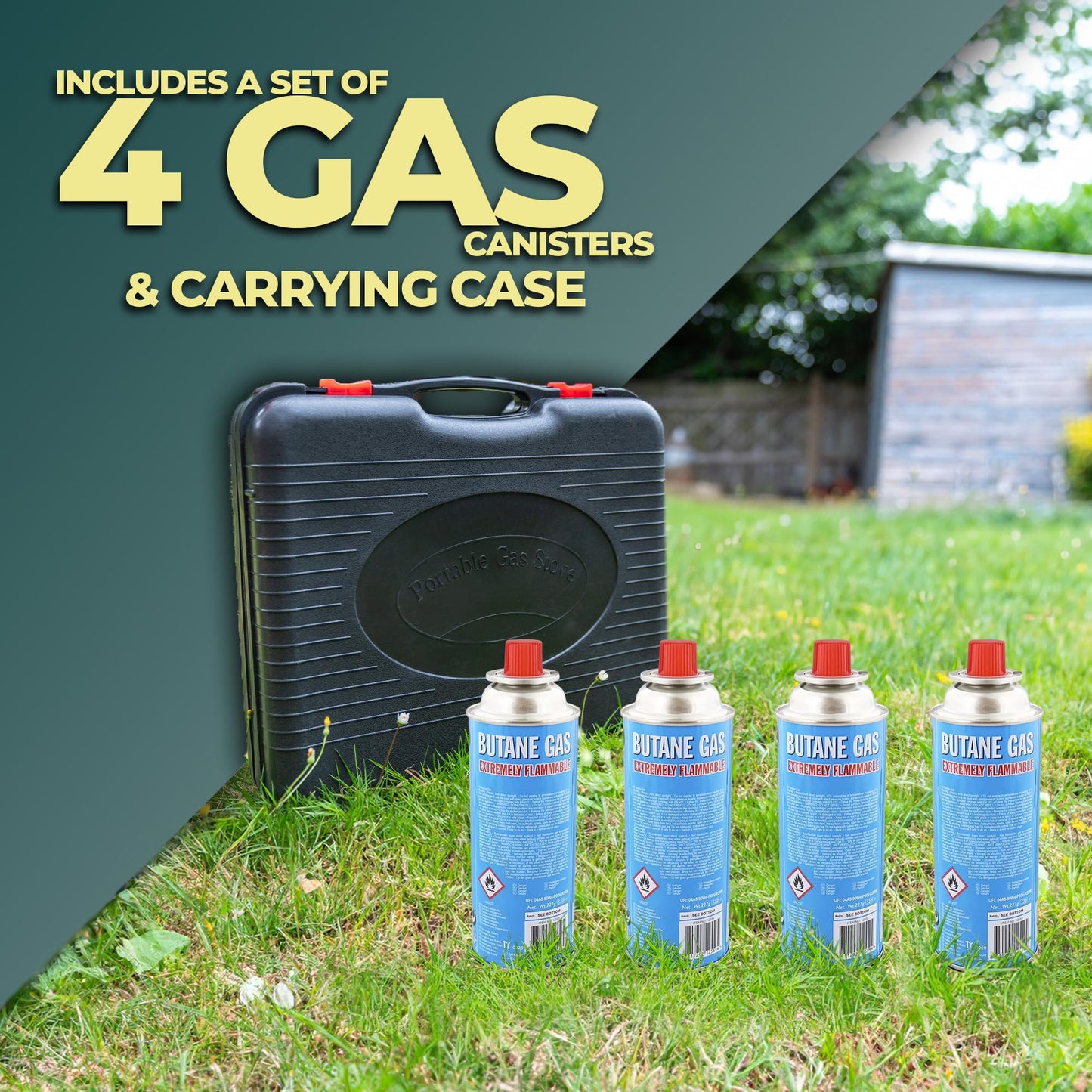 - GREEN HAVEN Black Portable Camping Stove | Comes With 4 Butane Gas & Carry Case -