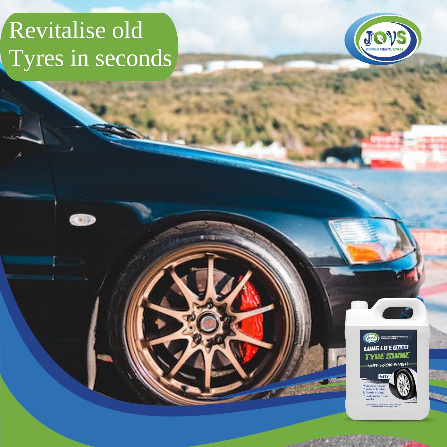 - Jovs Tyre Shine Clear | 5 Litre | Premier Wet Look Tire Dressing Gel for Cars -