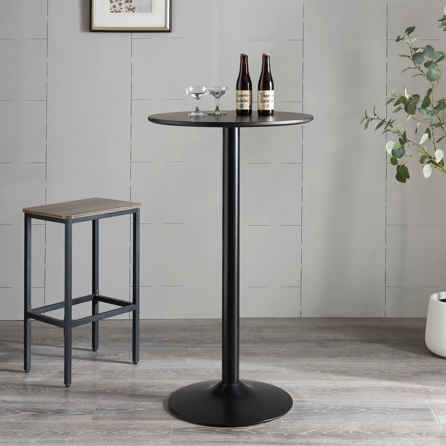 - Panana Black Round Bar Table | Counter Bistro Pub Table | 60CM Top 104CM Height -