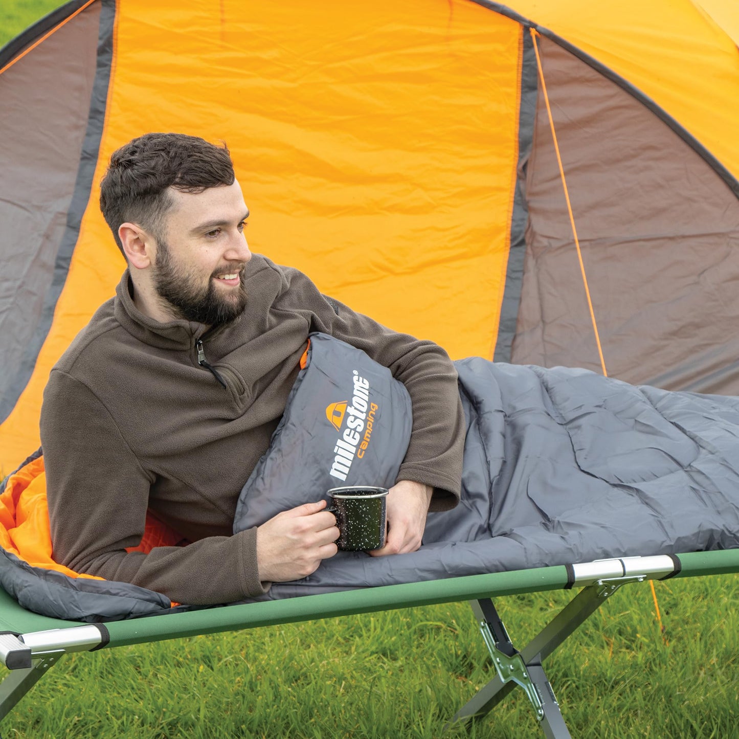 - Milestone Camping 27000 Grey & Orange Single Mummy Sleeping Bag -