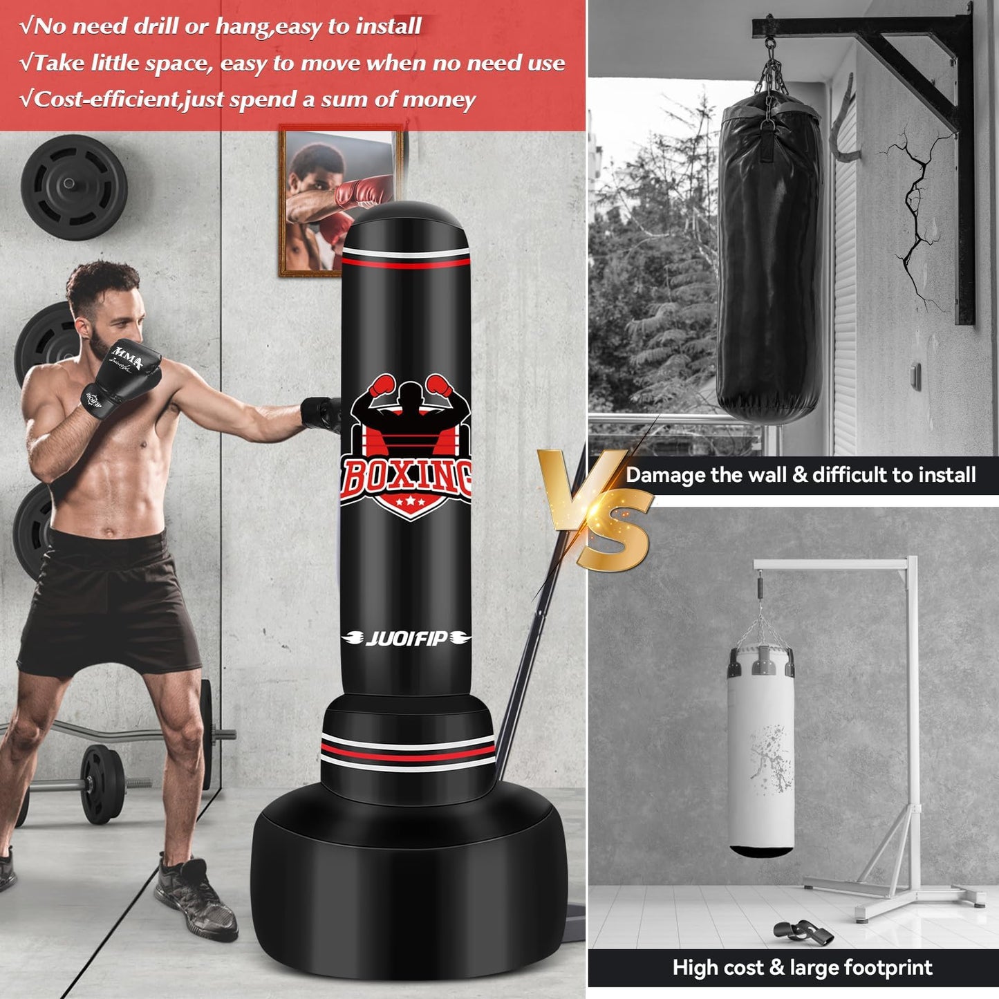 - Punching Bag with Stand | 70”- Free Standing Boxing Bag with Boxing Gloves and Electric Air Pump -