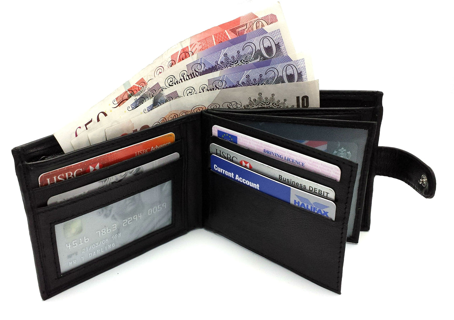 - Personalised Black Engraved Soft Leather Mens Wallet | Coin Pocket Pouch -