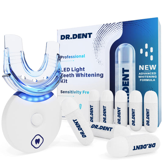 - DRDENT Professional LED Teeth Whitening Kit | Sensitivity Free Formula | 8 Teeth Whitening Gel Pods 33.6ml -