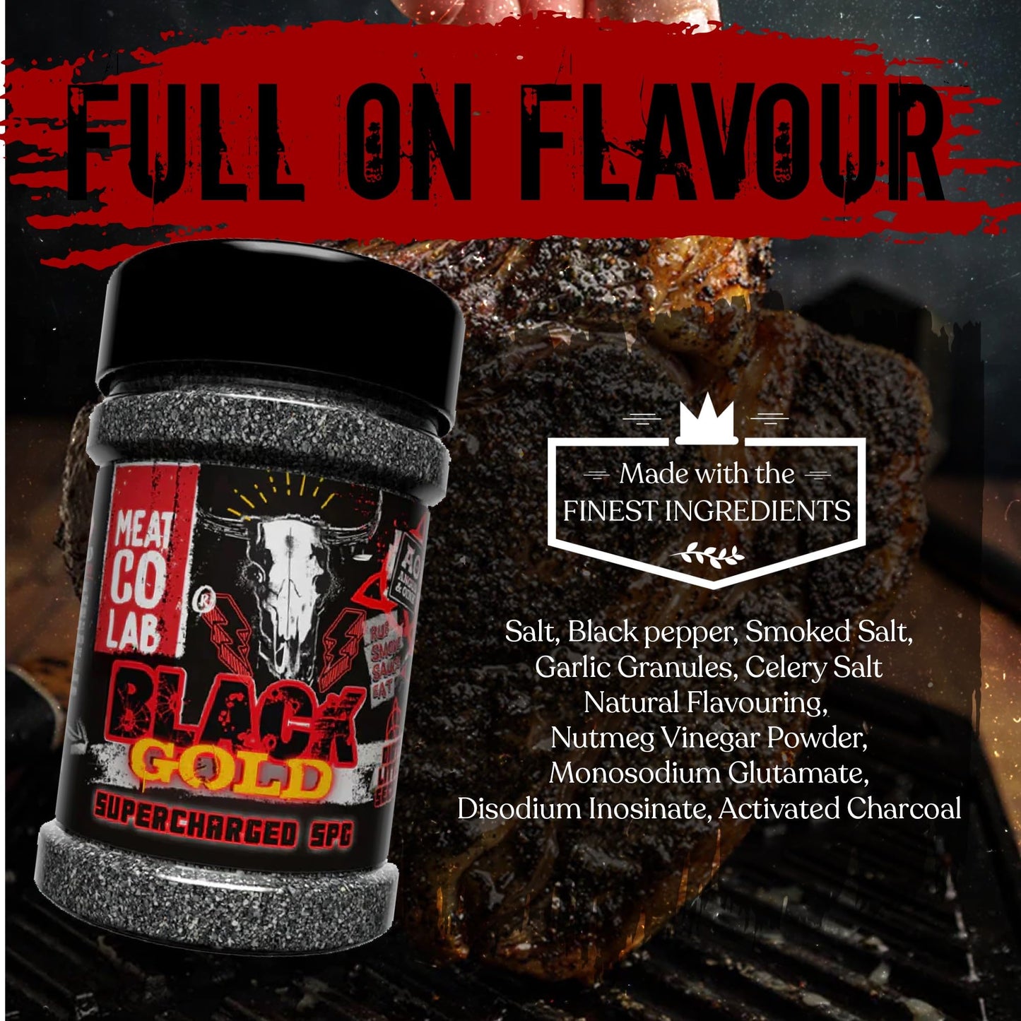 Angus & Oink | Black Gold Supercharged SPG BBQ Rub | Insane Beef Flavour & Umami Boost | Gluten-Free | Perfect for Grilling & Smoking | 200g