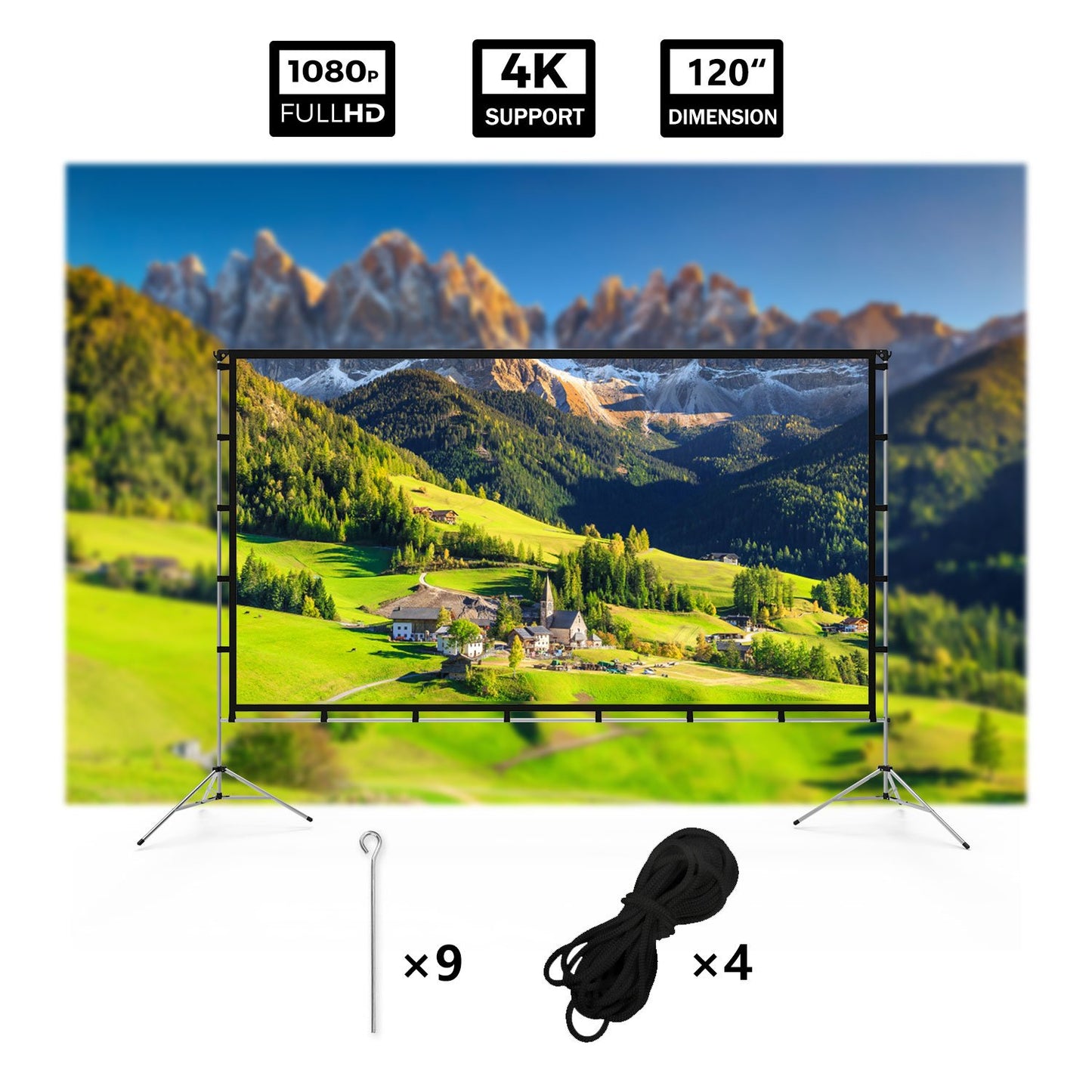 120 inch Projector Screen with Stand, Vamvo Outdoor Indoor Projector Screen 16:9 4K Full HD for Home Theatre Office Presentation, Portable Projector Screen Winkle-Free with Carrying Bag