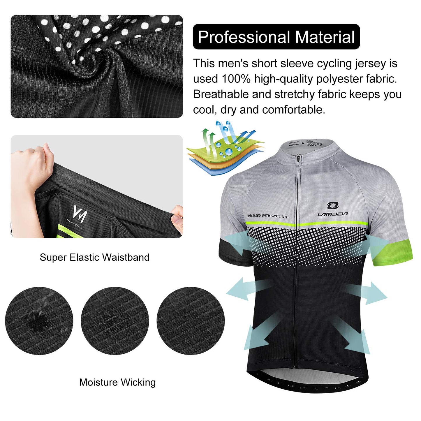 - LAMEDA Cycling Jersey | Mens Short Sleeve Top Bike Shirt | Summer Grey -