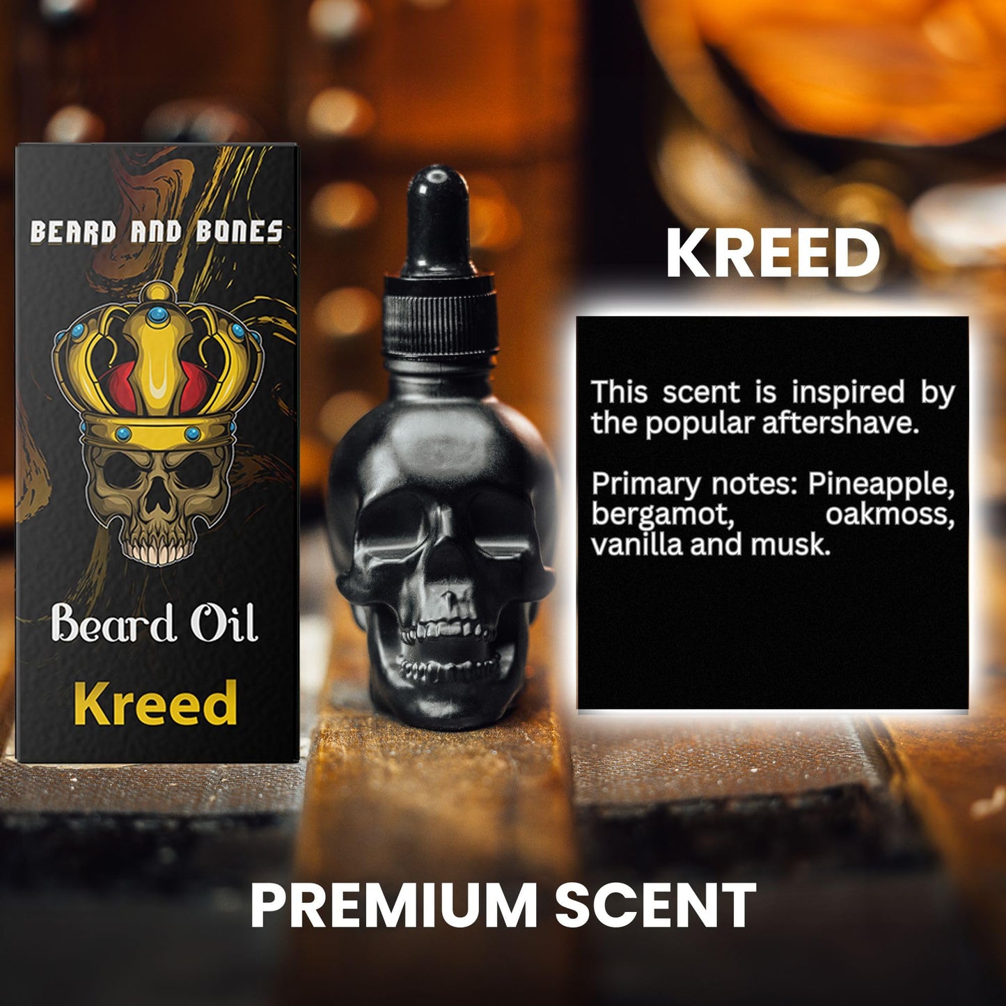 30ml Beard Oil for Men - Beard and Bones Unique Glass Skull Bottle| Choice of 6 Scents | Vegan, Cruelty Free (Kreed)