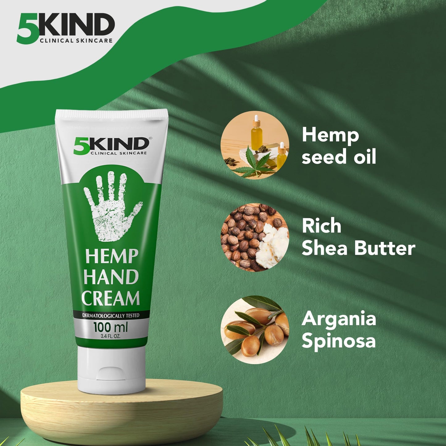 5kind Hemp Cream for Hands 100ml - Intensive Hemp Hand Cream - High Strength Working Hands Cream - Professional Women & Mens Hand Cream for Dry Hands - Natural Hand Cream