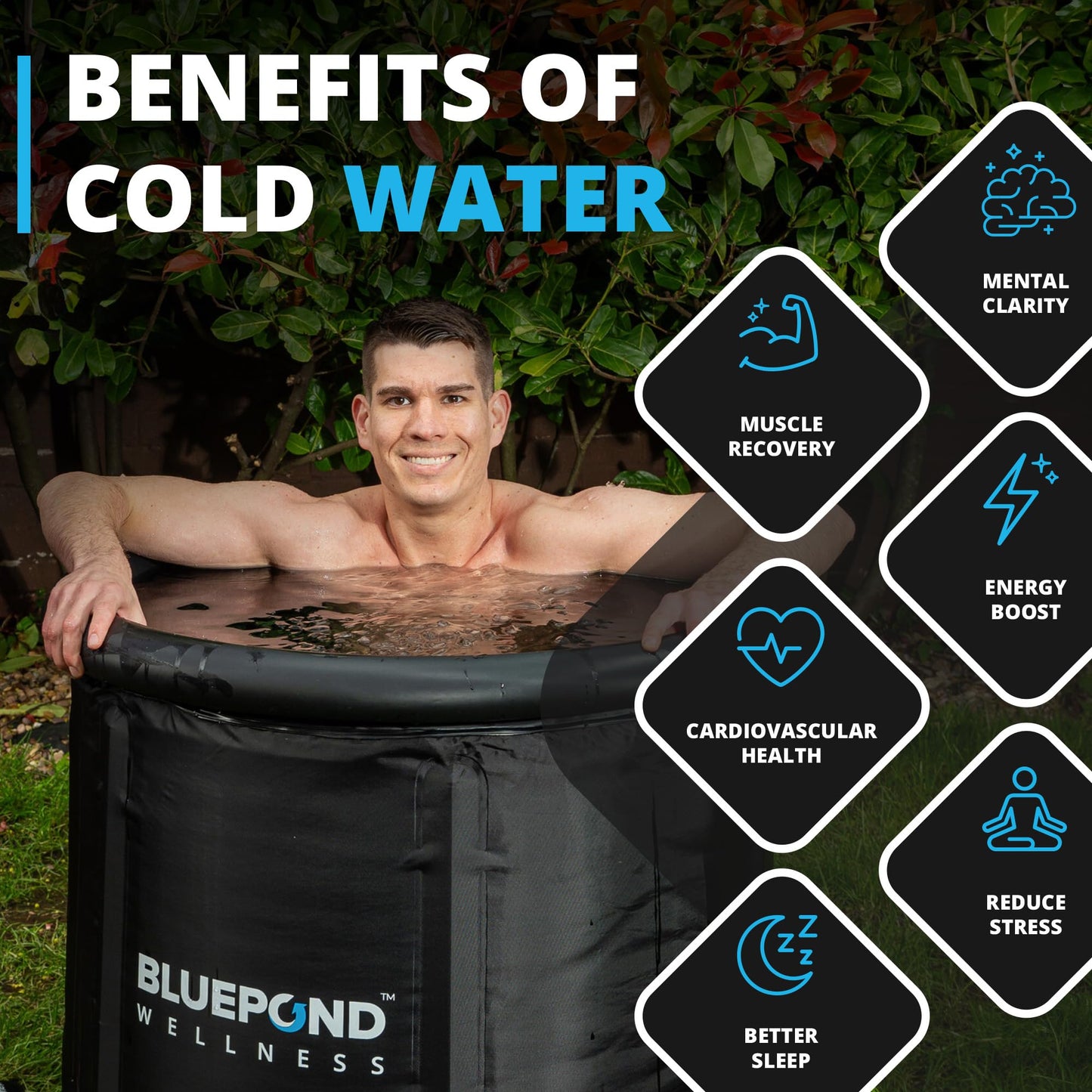 Bluepond Wellness Ice Bath Tub and Cold Plunge | Premium Ice Pod/Cold Water Therapy Bath for Maximum Recovery - 370L Large with All Accessories | Portable Bath/Outdoor Plunge Pool and Ice Baths