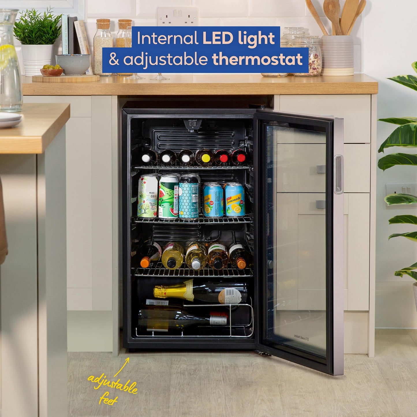 - Russell Hobbs Undercounter Fridge | 93 Litre/90 |  Freestanding Beverage/Drinks Wine Fridge -