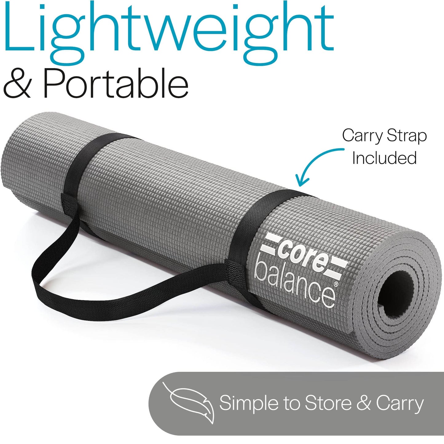 Core Balance Yoga Mat With Strap 6mm Thick Non Slip Foam For Home Exercise (Grey)