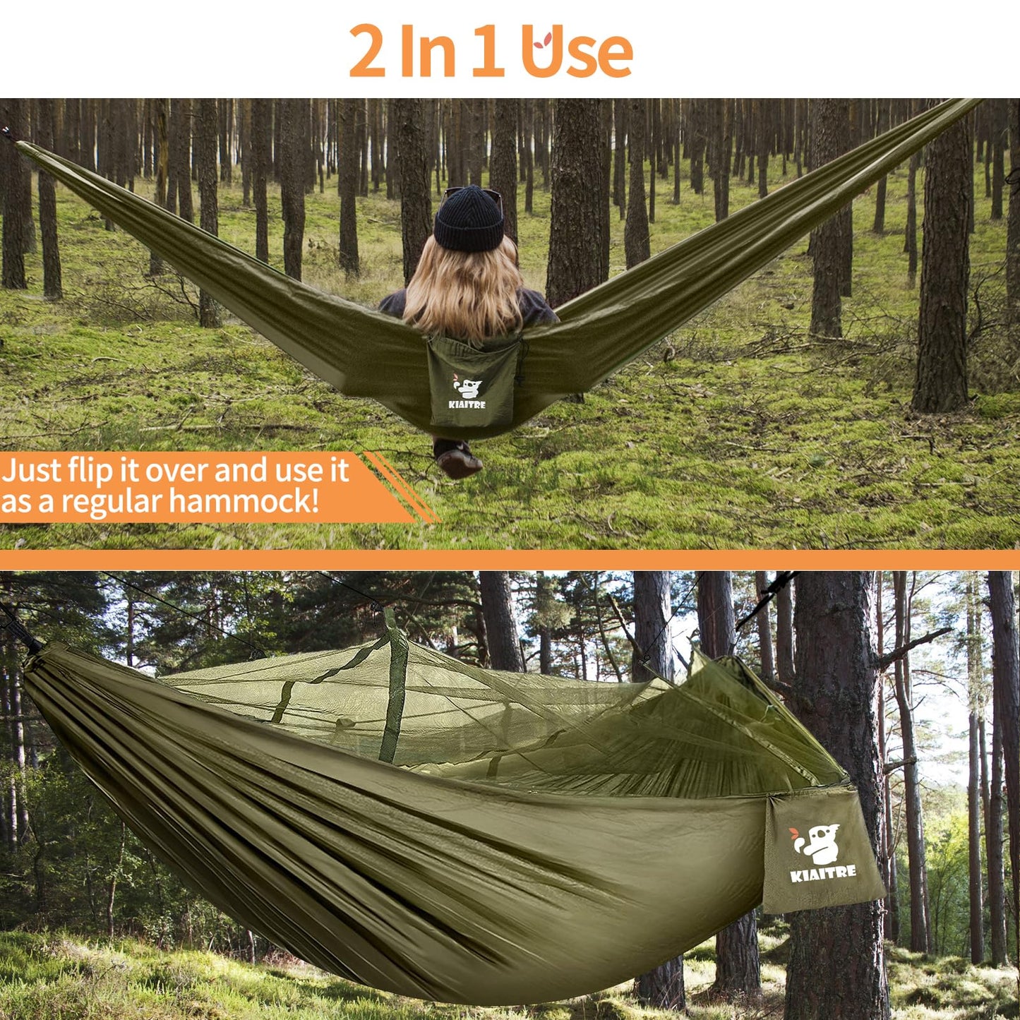 - Kiaitre Camping Hammock | Mosquito Net | 210T Quick-drying Parachute Nylon Lightweight Portable Travel Hammock -