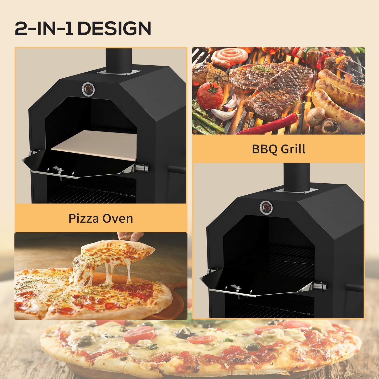 - Outsunny 2-in-1 Outdoor Pizza Oven | 3-Tier Freestanding BBQ Grill | Rain Cover -